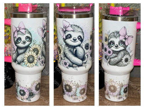 Sloth -Pink bow 40oz Tumbler