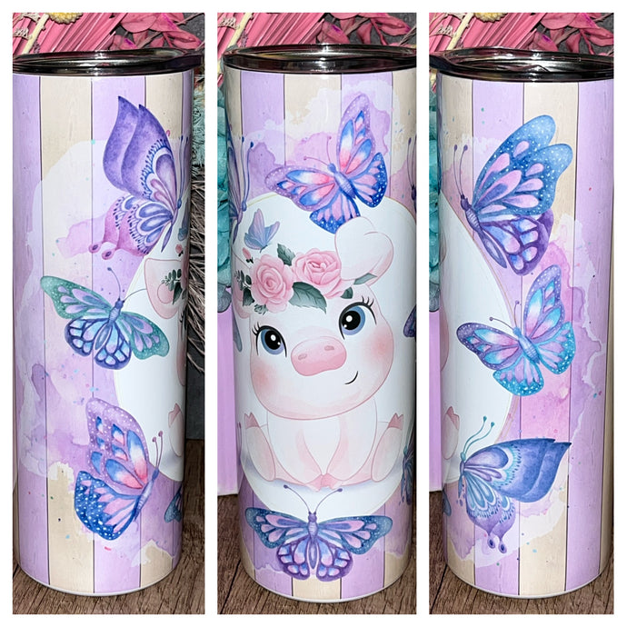 Butterfly cute pig 20oz Tumbler