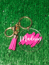 Load image into Gallery viewer, Personalised 5cm Acrylic Keyring with colour tassel