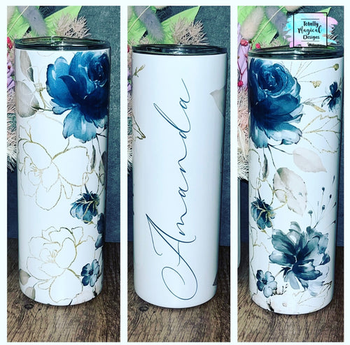 Navy Blue Flower Name 20oz Tumbler