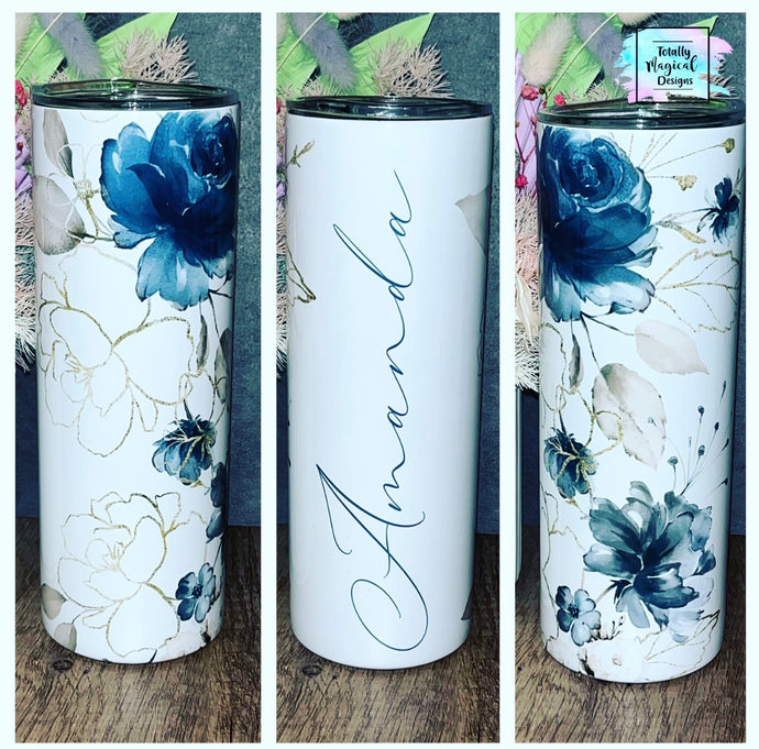 Navy Blue Flower Name 20oz Tumbler