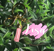 Load image into Gallery viewer, Personalised 5cm Acrylic Keyring with colour tassel