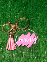 Load image into Gallery viewer, Personalised 5cm Acrylic Keyring with colour tassel