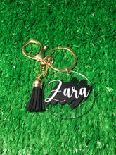 Load image into Gallery viewer, Personalised 5cm Acrylic Keyring with colour tassel